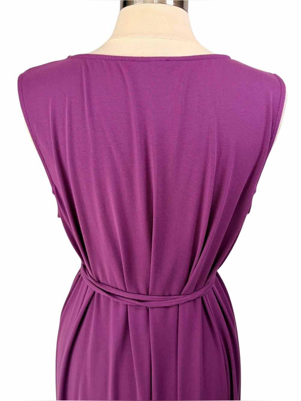 EILEEN FISHER Purple Boat Neck Midi Shift Dress Attached Tie Belt, XL - Picture 6 of 9